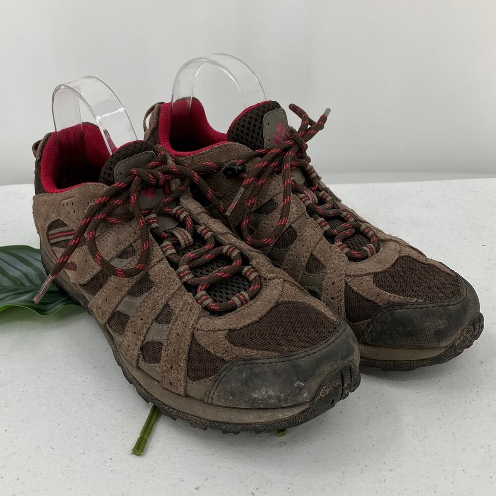 Columbia Brown Magenta Red Leather Low Top Redmond Trail Hiking Omni-Grip Shoes